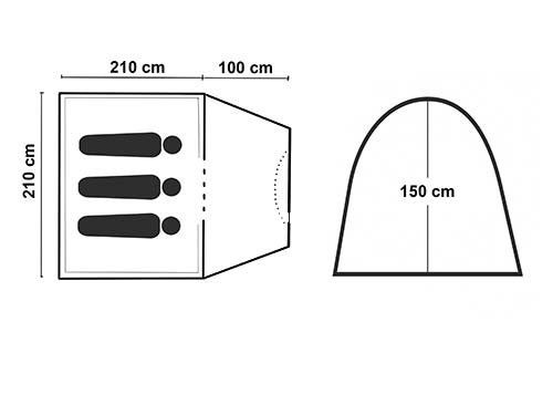 Палатка трехместная с тамбуром 310 х 220 х 140 Mimir 1011-3