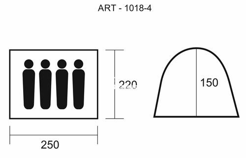 Палатка 4х местная 250х220х150 GreenCamp 1018-4